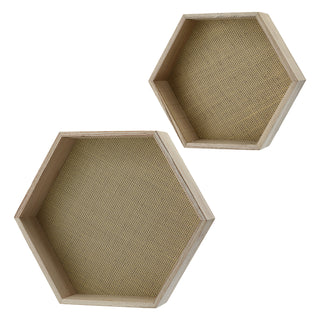 Wandregal Hexagon sechseckig 2er Set 2 Größen MDF Paulownia Regal Holzregal Sechseckregal Wabenform Rückwand