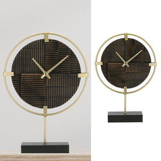 Tischuhr auf Fuß H30,5cm MDF Eisen gold braun Sockel Uhr Dekouhr Holzdesign