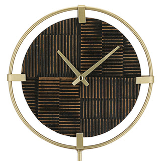 Tischuhr auf Fuß H30,5cm MDF Eisen gold braun Sockel Uhr Dekouhr Holzdesign