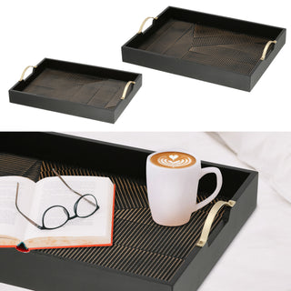 Dekotablett 2er Set Holz mit Henkel 2 Größen Tablett Holztablett Serviertablett