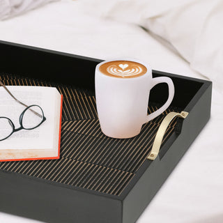 Dekotablett 2er Set Holz mit Henkel 2 Größen Tablett Holztablett Serviertablett