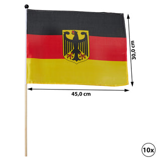 2/10x Stabfahne Deutschland mit Stab Flagge Fahne Schwarz/Rot/Gold Fanartikel Fussball