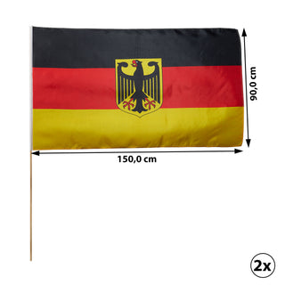2/10x Stabfahne Deutschland mit Stab Flagge Fahne Schwarz/Rot/Gold Fanartikel Fussball