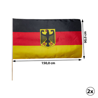 2/10x Stabfahne Deutschland mit Stab Flagge Fahne Schwarz/Rot/Gold Fanartikel Fussball