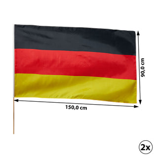 2/10x Stabfahne Deutschland mit Stab Flagge Fahne Schwarz/Rot/Gold Fanartikel Fussball