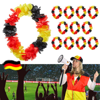 Blütenkette 12er Set 110cm 60 Blüten Schwarz/Rot/Gold Fanartikel Fussball Hawaiikette Halsschmuck