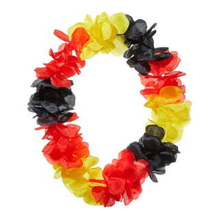 Blütenkette 12er Set 110cm 60 Blüten Schwarz/Rot/Gold Fanartikel Fussball Hawaiikette Halsschmuck