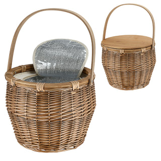 Picknickkorb mit Thermofunktion Rattan 38x34cm Isoliertasche KorbflechterPicknick Henkelkorb Holzdeckel