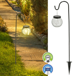 Solar LED Leuchte H70cm Gartenstecker Kugel Crackle-Design Solarpanel 20 LEDs warmweiß Wegelicht Gartenleuchte