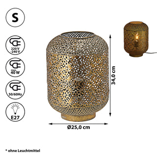 Bodenlampe Mandala H:34/45/53cm Eisen Lampe Leuchte orientalisch gold/weiß Stehlampe