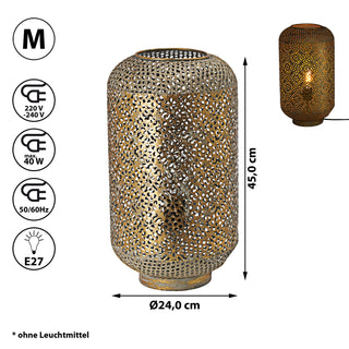 Bodenlampe Mandala H:34/45/53cm Eisen Lampe Leuchte orientalisch gold/weiß Stehlampe