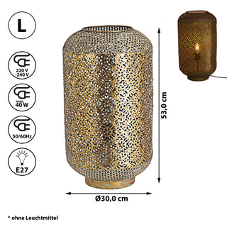 Bodenlampe Mandala H:34/45/53cm Eisen Lampe Leuchte orientalisch gold/weiß Stehlampe