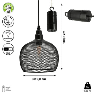 LED Hängeleuchte batteriebetrieben schwarz Eisen Pendellampe Lampe Timerfunktion Deckenlampe Outdoorlampe