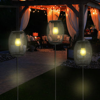 LED Solar Stecker "Netz" 14x18cm H100cm Gartenstecker Eisen warmweiß Gartenleuchte Gartenlampe Netzoptik