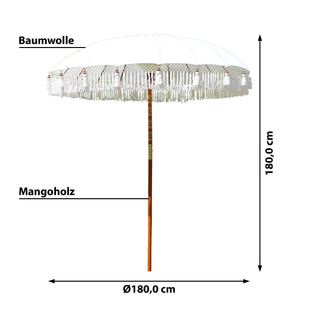 Sonnenschirm Bali 180cm Sonnenschutz Mangoholz Baumwolle Fransen Schirm Gartenschirm Dekoschirm