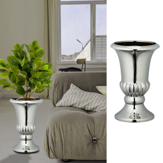 Bodenvase silber glänzend H:16/20/25cm Steinzeug Blumenvase Dekovase Steingut-Vase