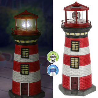 LED Solar Leuchtturm H38cm rot weiß Gartendeko Leuchtfeuer Turm Leuchtfeuer Solarbeleuchtung