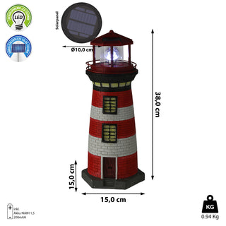LED Solar Leuchtturm H38cm rot weiß Gartendeko Leuchtfeuer Turm Leuchtfeuer Solarbeleuchtung