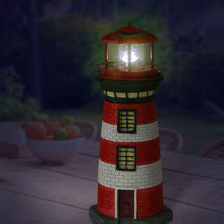 LED Solar Leuchtturm H38cm rot weiß Gartendeko Leuchtfeuer Turm Leuchtfeuer Solarbeleuchtung
