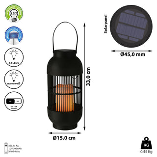 Solar Laterne Henkel 15x33cm Tischlampe Gartenleuchte Wegelampe  warmweiß 12 Leds Gitterdesign
