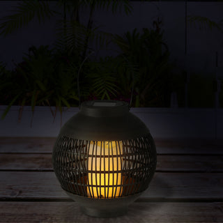 Solar Laterne Henkel 22x23cm bauchig Tischlampe Gartenleuchte Wegelampe warmweiß 12 Leds Gitterdesign