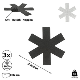 3x Pfannenschutzmatte Filz Ø:26/35/38cm 2 Farben Schutzmatte Pfannenschoner Anti-Rutschnoppen Untersetzer