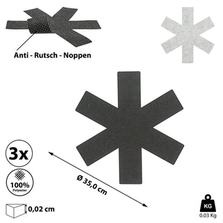 3x Pfannenschutzmatte Filz Ø:26/35/38cm 2 Farben Schutzmatte Pfannenschoner Anti-Rutschnoppen Untersetzer