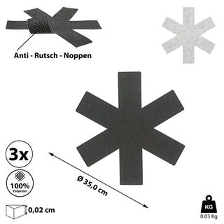 3x Pfannenschutzmatte Filz Ø:26/35/38cm 2 Farben Schutzmatte Pfannenschoner Anti-Rutschnoppen Untersetzer