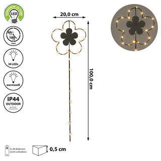 Gartenstecker LED "Blume" H:30/40100cm Eisen batteriebetrieben 6/18 Timer 20/30/35 warmweiße LEDs Gartenlicht Outdoorbeleuchtung