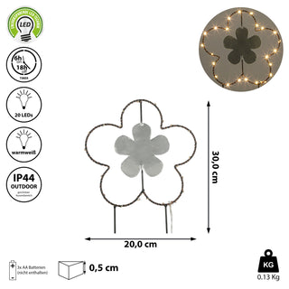 Gartenstecker LED "Blume" H:30/40100cm Eisen batteriebetrieben 6/18 Timer 20/30/35 warmweiße LEDs Gartenlicht Outdoorbeleuchtung