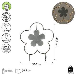 Gartenstecker LED "Blume" H:30/40100cm Eisen batteriebetrieben 6/18 Timer 20/30/35 warmweiße LEDs Gartenlicht Outdoorbeleuchtung