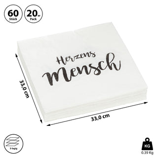 Servietten "Herzensmensch" 60er Set 3lagig Papierserviette Motivserviette stoffähnlich Tuch