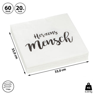 Servietten "Herzensmensch" 60er Set 3lagig Papierserviette Motivserviette stoffähnlich Tuch