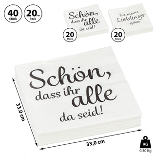 Servietten "Liebling" 40er Set 3lagig 2 verschiedene Motive Papierserviette Motivserviette stoffähnlich Tuch