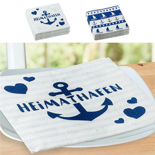 Servietten "Maritim" 80er Set 3lagig 2 verschiedene Motive Papierserviette Motivserviette stoffähnlich Tuch