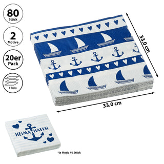 Servietten "Maritim" 80er Set 3lagig 2 verschiedene Motive Papierserviette Motivserviette stoffähnlich Tuch