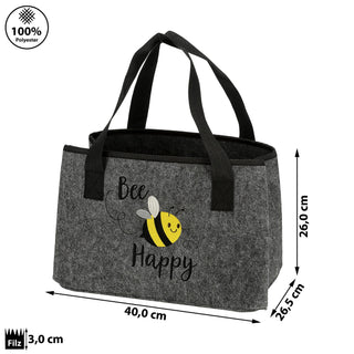 Aufbewahrungstasche Biene "Bee Happy" Filz 40x26cm Shopper Henkelkorb Tragetasche