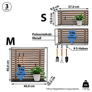 Wandregal 3er Set S-Haken 2 Größen Eisen Holz Regal Hängeregal Küchenregal Aufbewahrung Wandschrank