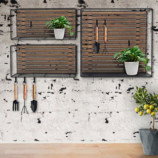 Wandregal 3er Set S-Haken 2 Größen Eisen Holz Regal Hängeregal Küchenregal Aufbewahrung Wandschrank