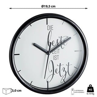 Wanduhr mit Spruch "Die beste Zeit ist Jetzt" Sinnspruch Dekouhr Wohnzimmeruhr Küchenuhr batteriebetrieben