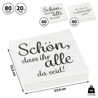 20/40/80 Servietten ""Schön, dass / Liebling"  3lagig 2 verschiedene Motive Papierserviette Motivserviette stoffähnlich Tuch