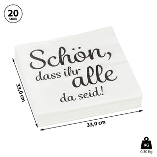 20/40/80 Servietten ""Schön, dass / Liebling"  3lagig 2 verschiedene Motive Papierserviette Motivserviette stoffähnlich Tuch