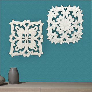 Wanddeko Ornamente 2er Set 40x40 cm Shabby Blumenmotiv Herzmotiv Wandbild
