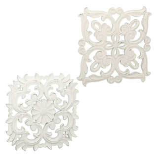 Wanddeko Ornamente 2er Set 40x40 cm Shabby Blumenmotiv Herzmotiv Wandbild