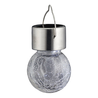 Solarleuchte Crackle klar 4er Set 8x13cm Glas Edelstahl Plastik Leuchtkugel Akku warmweiß Solarlampe
