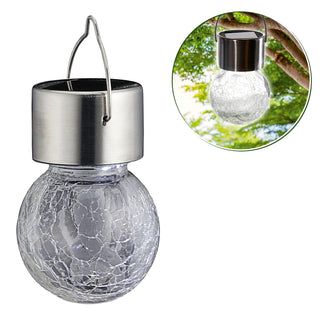 Solarleuchte Crackle klar 4er Set 8x13cm Glas Edelstahl Plastik Leuchtkugel Akku warmweiß Solarlampe