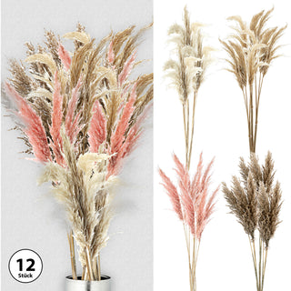Pampasgras 12er Set 4 Farben Dekogras H90-100cm Trockenblume Wedel Kunstgras