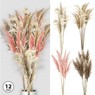 Pampasgras 12er Set 4 Farben Dekogras H90-100cm Trockenblume Wedel Kunstgras