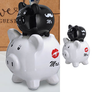 Sparschwein Mr.&Mrs. Schwein Steinzeug 14x20x12cm schwarz weiß Sparbüchse Spardose