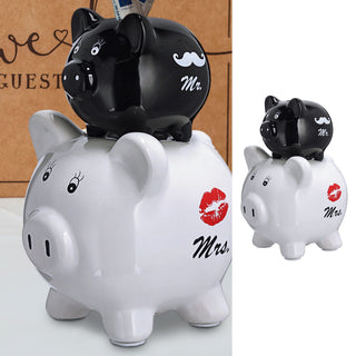 Sparschwein Mr.&Mrs. Schwein Steinzeug 14x20x12cm schwarz weiß Sparbüchse Spardose